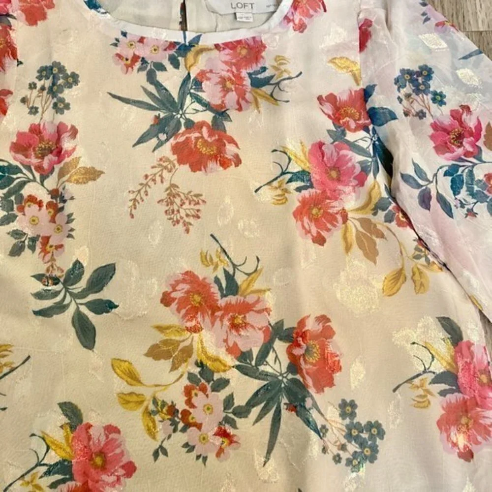 Loft Floral Ruffle Blouse Size XS Petite